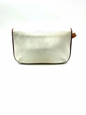 White Leather Crossbody Bag with Brown Trim